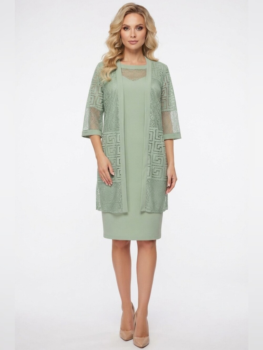 Elegant Sage Green Lace Overlay Dress